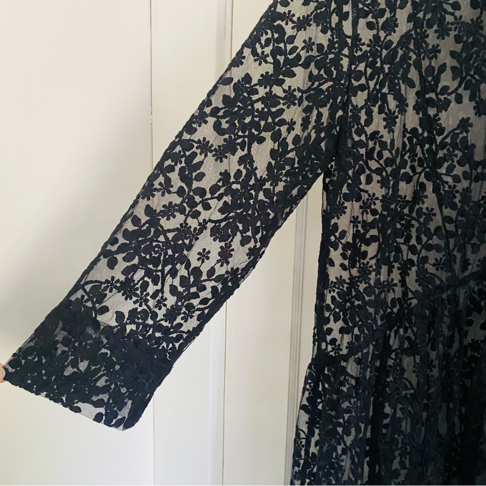 Zara Black Floral Lace Robe Kimono Dress Coverup Size L - Picture 7 of 10